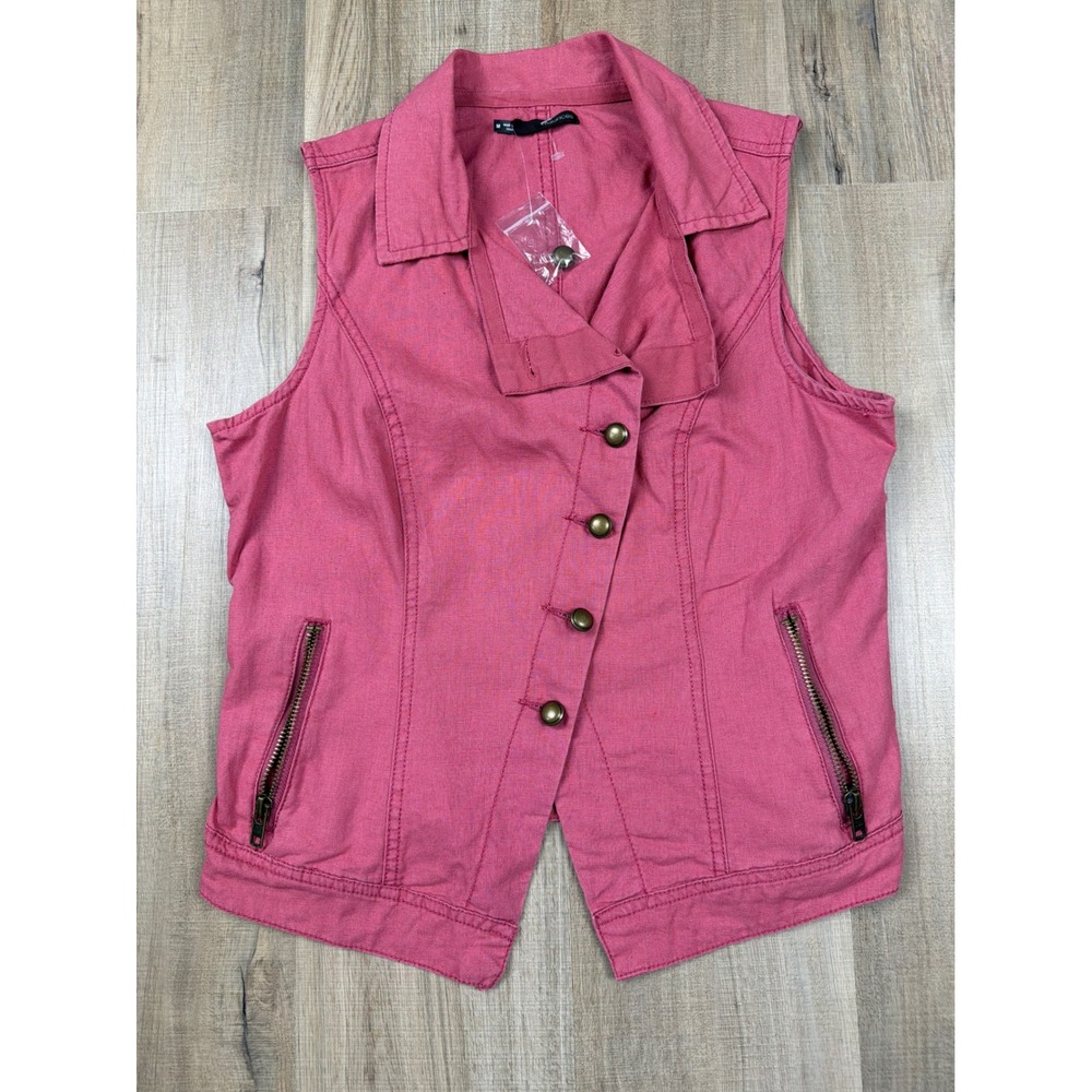 Maurices‎ Womens Pink Linen Blend Asymmetrical Button Front Utility Vest Medium